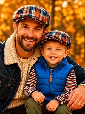 Orange Plaid Newsboy Cap | Fall Pumpkin Patch Hat | Toddler Flat Cap | men